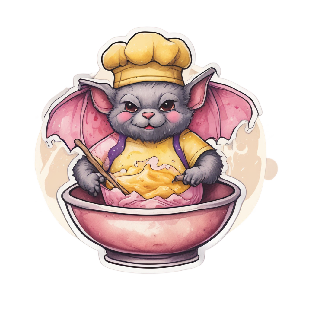 Bat Baking Tiny Cake — creepy-cute stickers