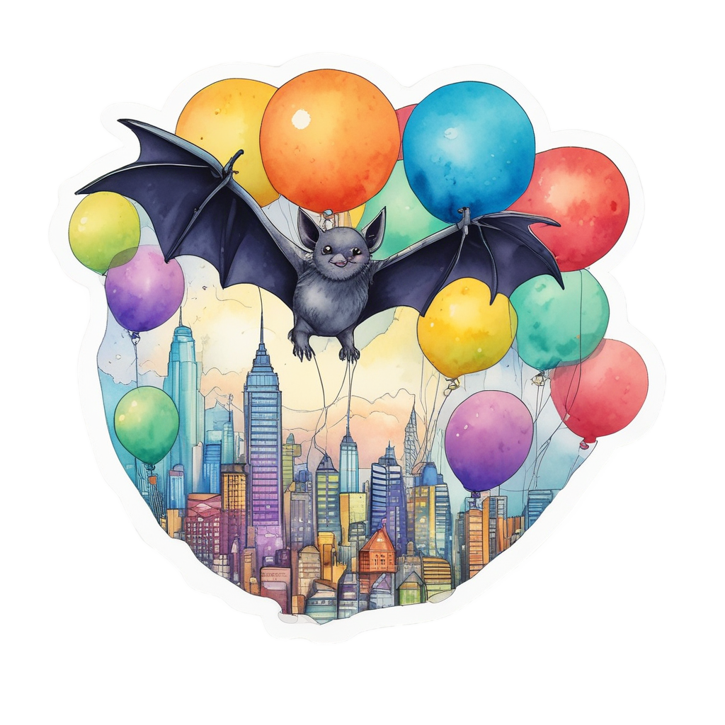 Bat Flying with Balloons — creepy-cute stickers