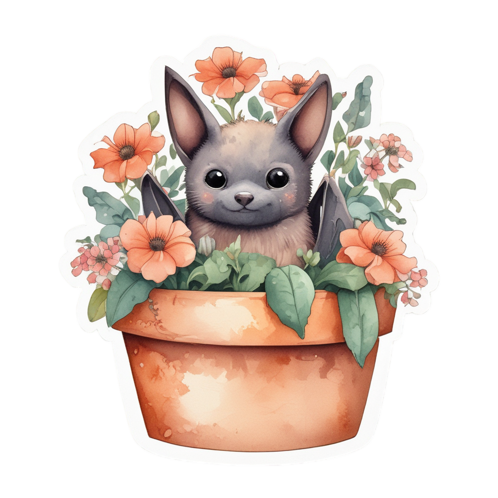 Bat in Flower Pot — creepy-cute stickers