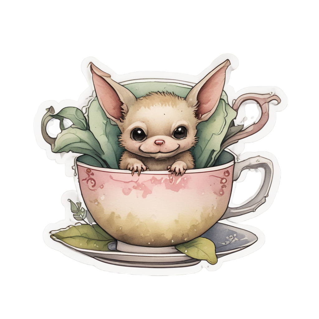 Bat in Teacup — creepy-cute stickers