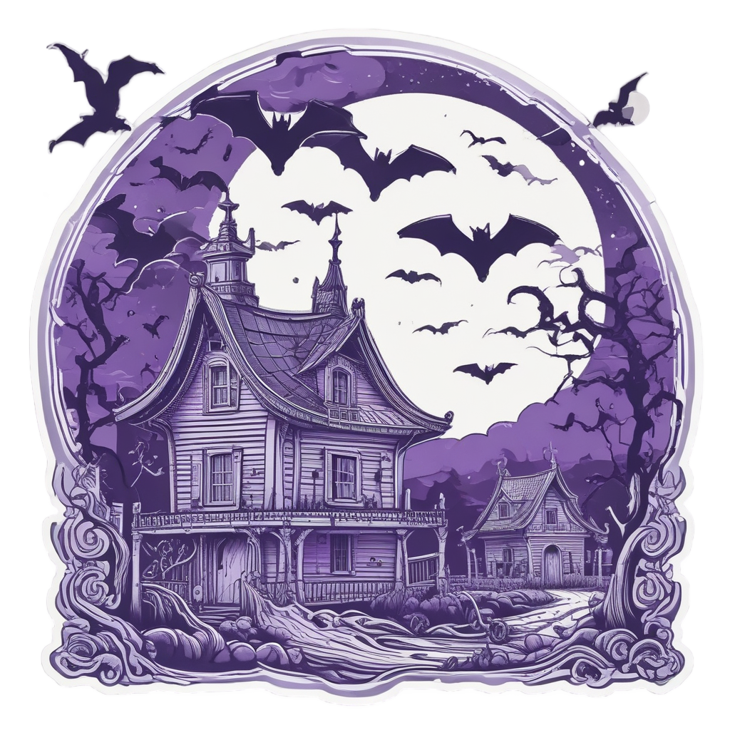 Bat Swarm Over Cabin — slasher vibe stickers