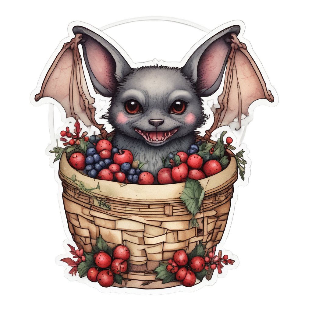 Bat with Berry Basket — creepy-cute stickers