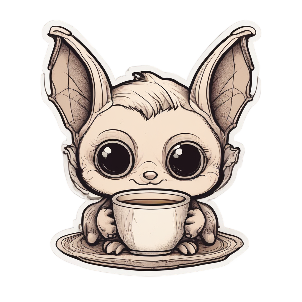 Bat with Coffee Cup — creepy-cute stickers