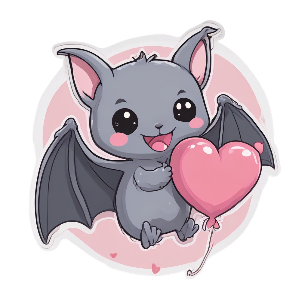 Bat with Heart Balloon — creepy-cute stickers