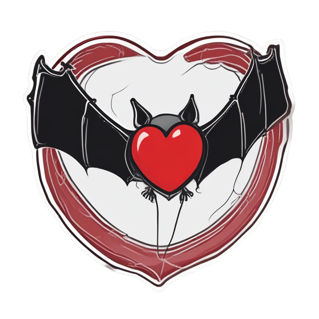 Bat with Heart Balloon — creepy-cute stickers