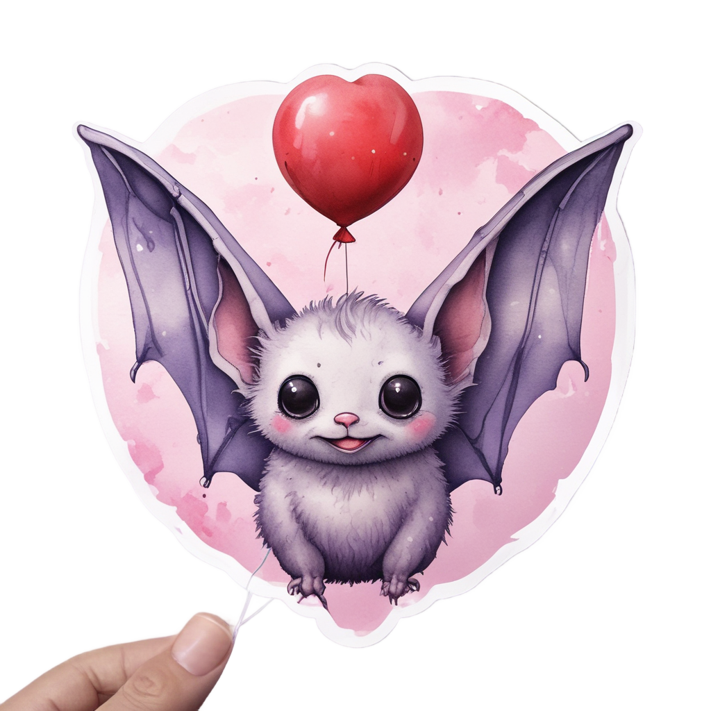 Bat with Heart Balloon — creepy-cute stickers