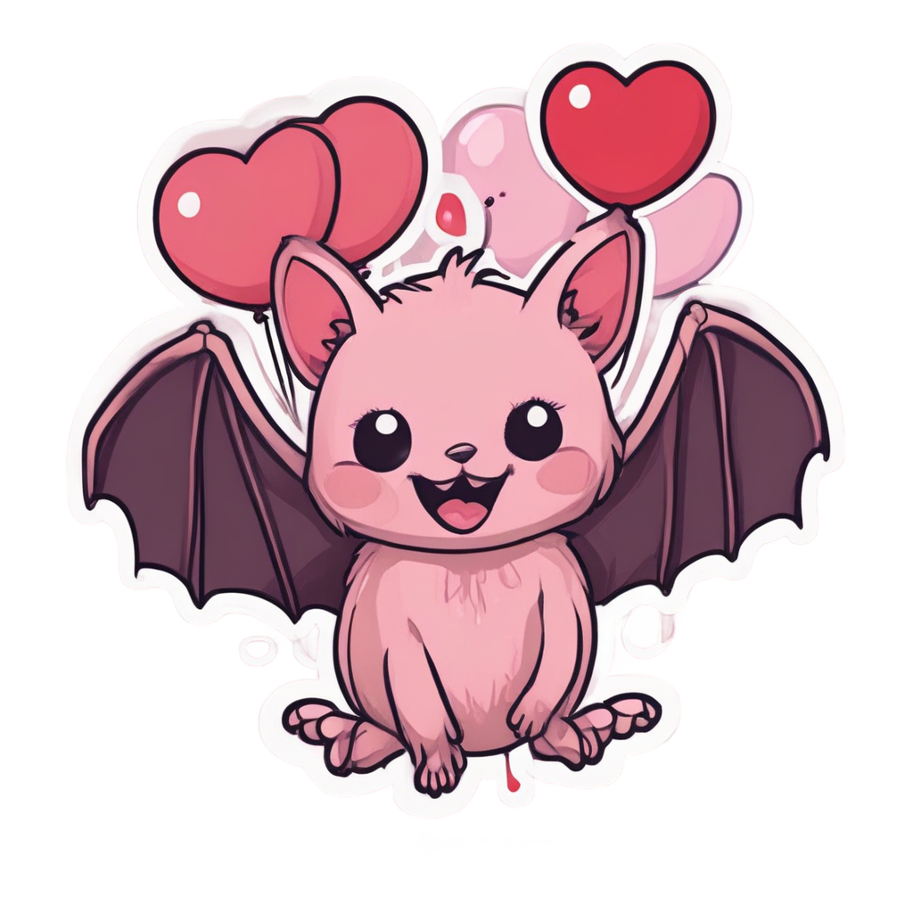 Bat with Heart Balloons — creepy-cute stickers