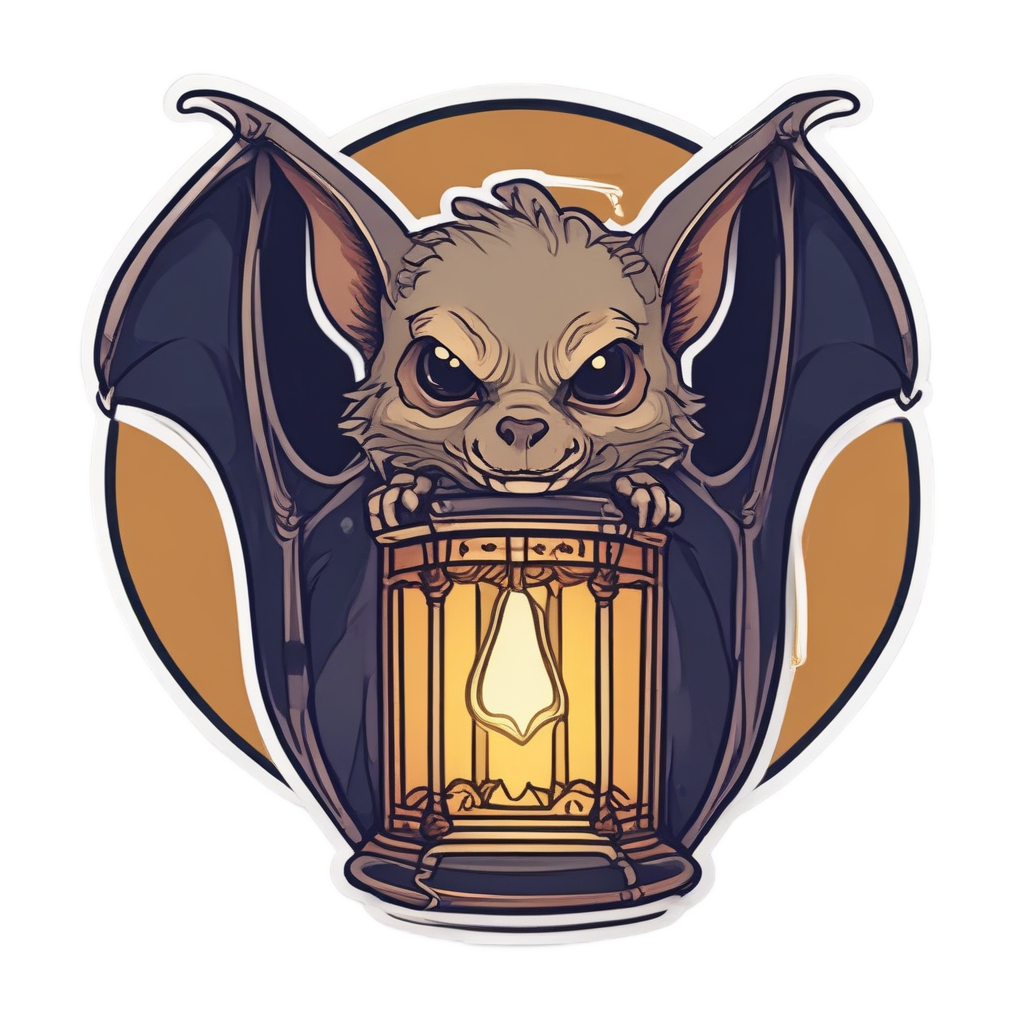 Bat with Lantern Glow — creepy-cute stickers