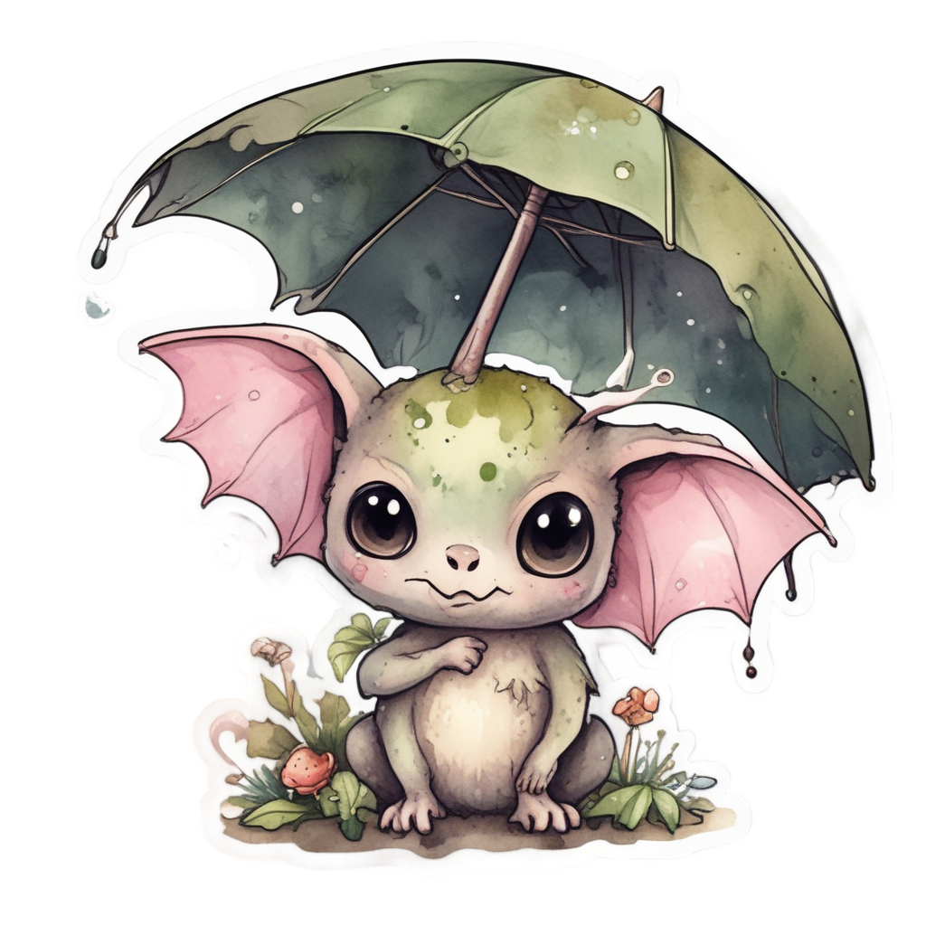 Bat with Mushroom Umbrella — creepy-cute stickers