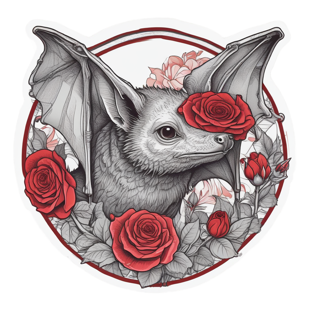 Bat with Rose Flower — creepy-cute stickers