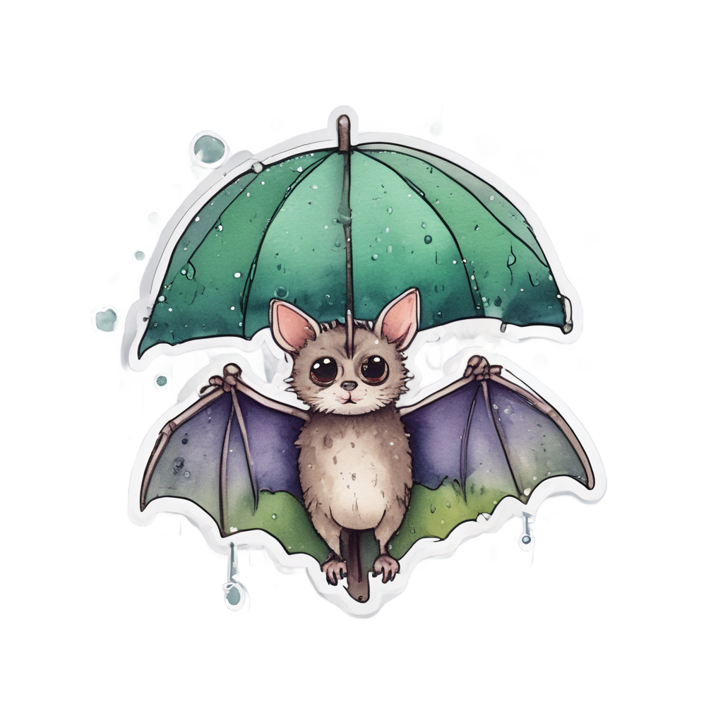 Bat with Umbrella — creepy-cute stickers