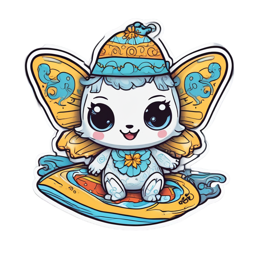 Beach Butterfly Surfing — fine-line flash stickers