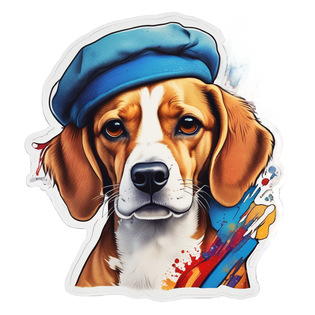 Beagle Artist with Paintbrush — animals & pets stickers
