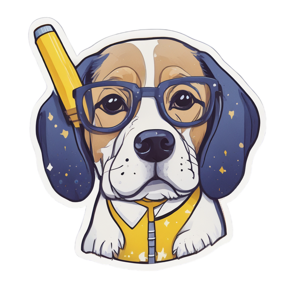 Beagle with Giant Pencil — animals & pets stickers