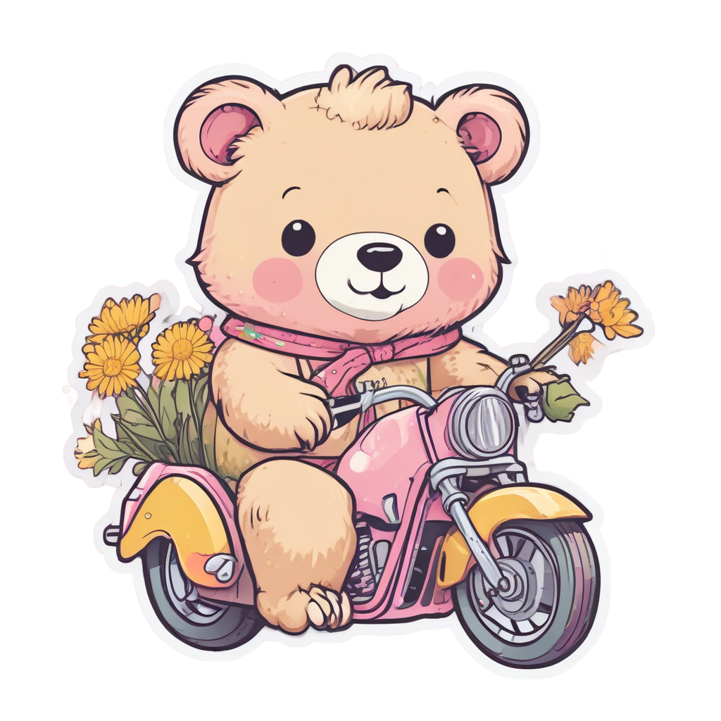 Bear Cub with Flower — motorcycles stickers