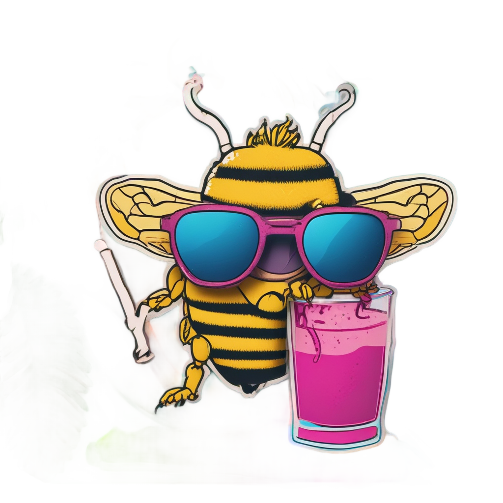 Bee with Sunglasses and Smoothie — animals & pets stickers