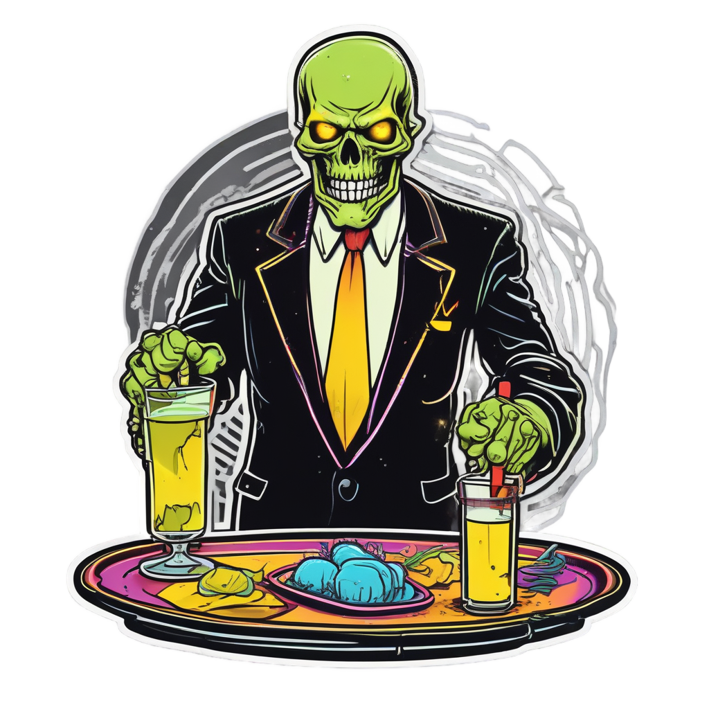 Beetlejuice-Style Ghost Waiter — b-movie stickers