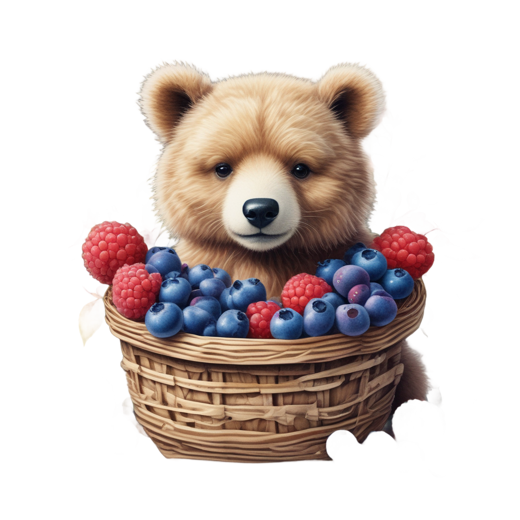 Berry Basket Bear Cub — woodland nursery stickers