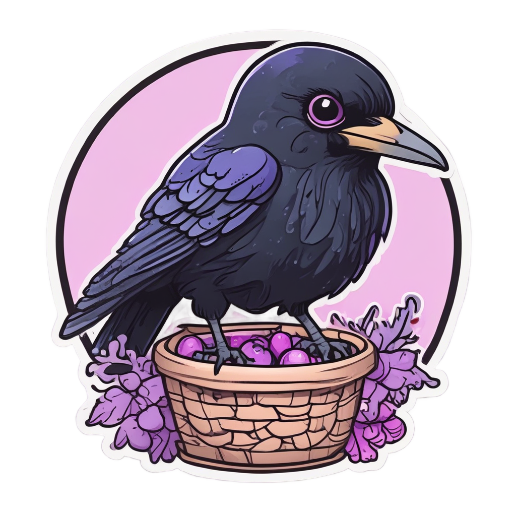 Berry Basket Hopping Raven — moths & ravens stickers