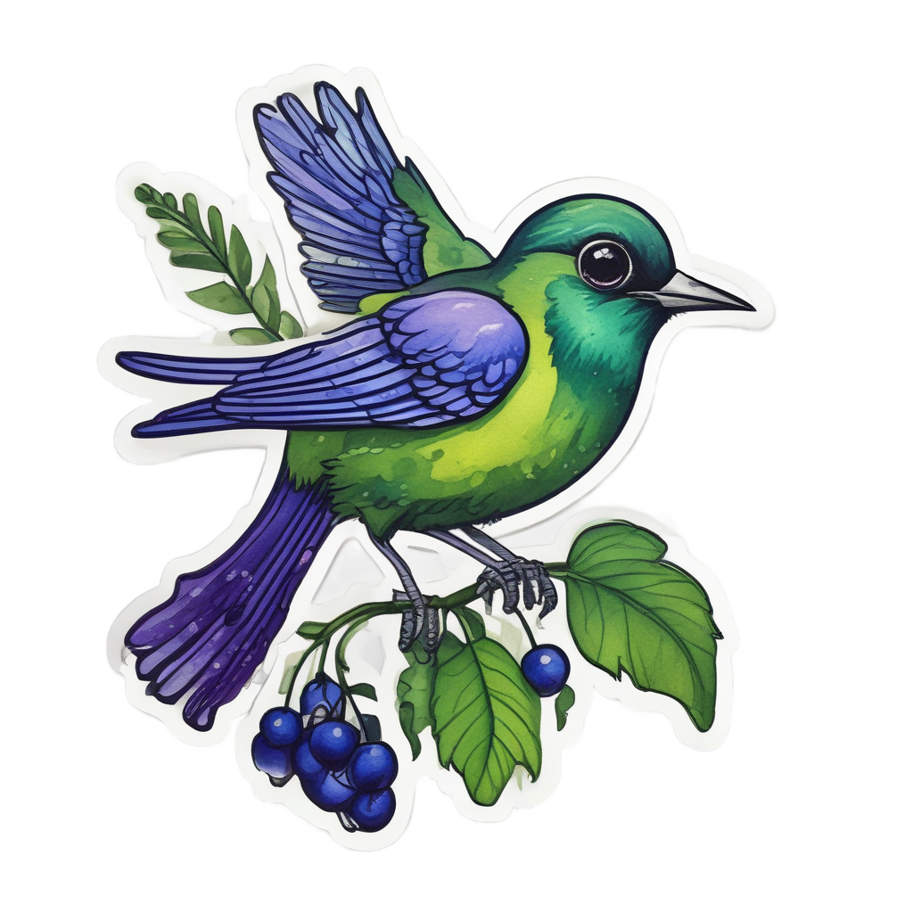 Berry-Beaked Sprig Bird — gothic botanical stickers