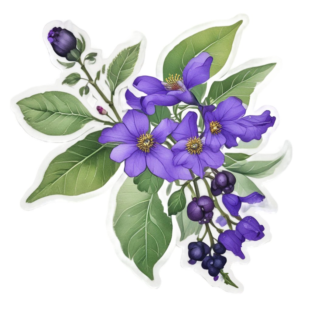 Berry-Bearing Nightshade Sprig — gothic botanical stickers