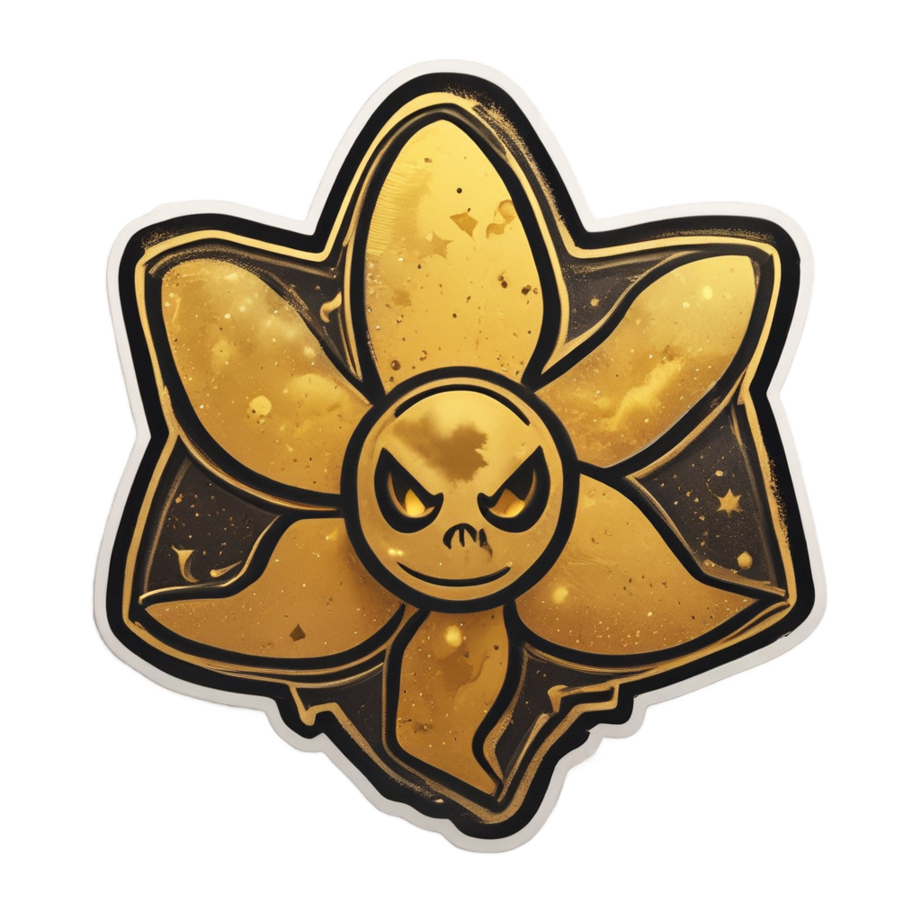 Gold biohazard symbol looking at star