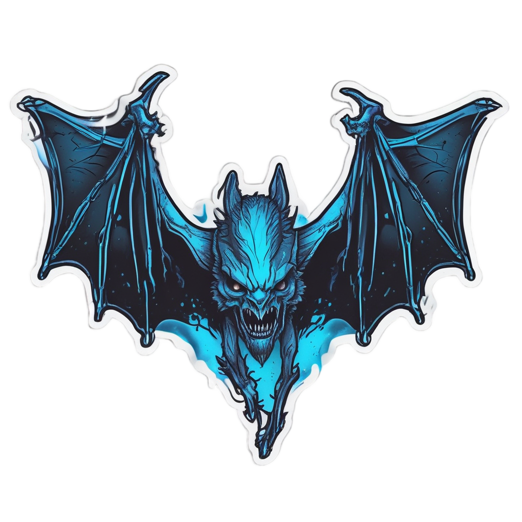 Glowing blue biohazard bat wings in tattoo style on white background