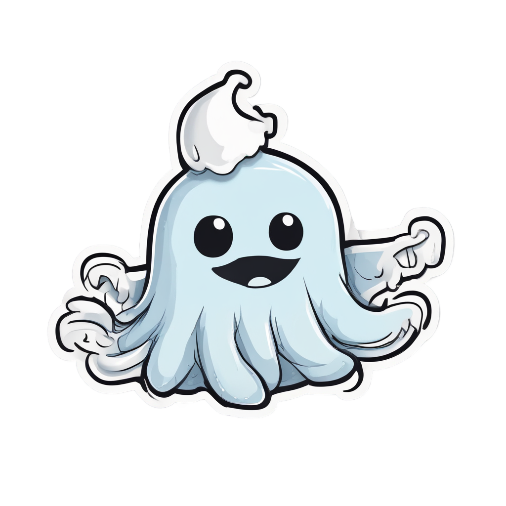 Lineart cute ghost with a biohazard symbol on its belly