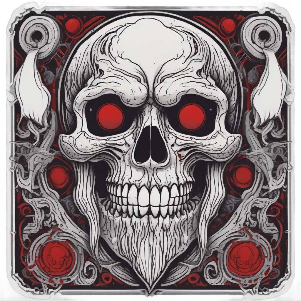 Vampire skull with blood moon and dripping fangs in crimson and black lineart