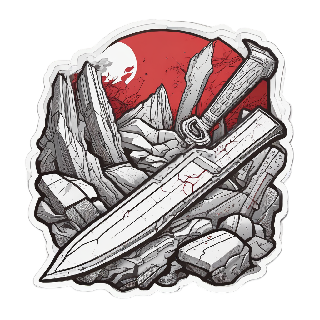 Bloody Machete on Stone — slasher vibe stickers