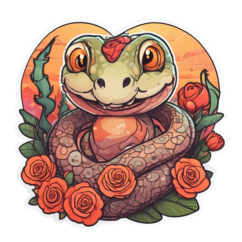 Blooming Heart Tail — snake, dagger & rose stickers