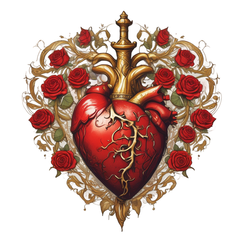 Blooming Heart with Dagger — snake, dagger & rose stickers