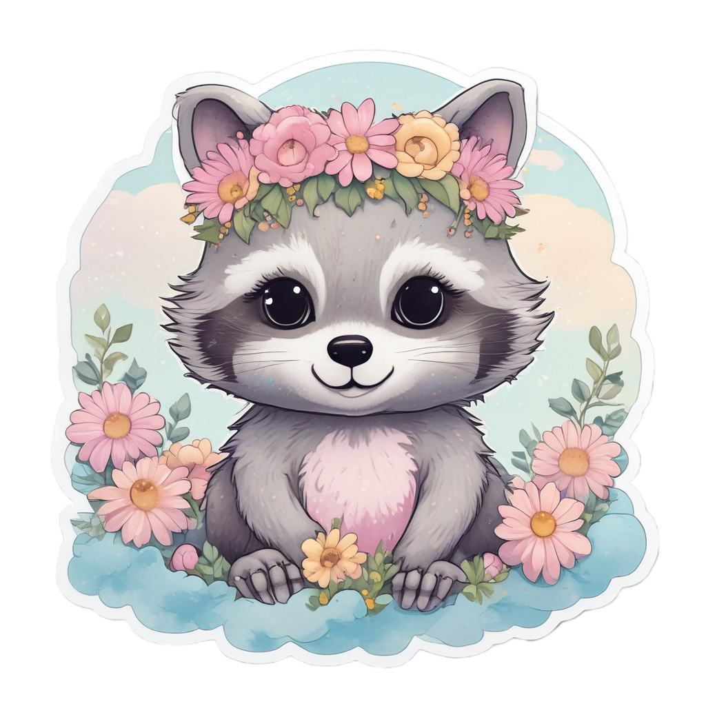Blooming Raccoon Crown — animals & pets stickers