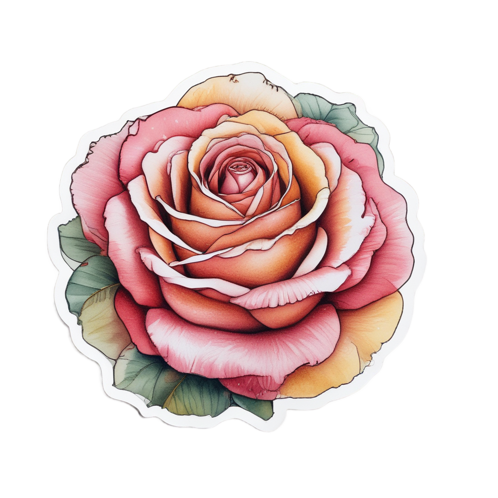 Blooming Rose Heart — fine-line flash stickers