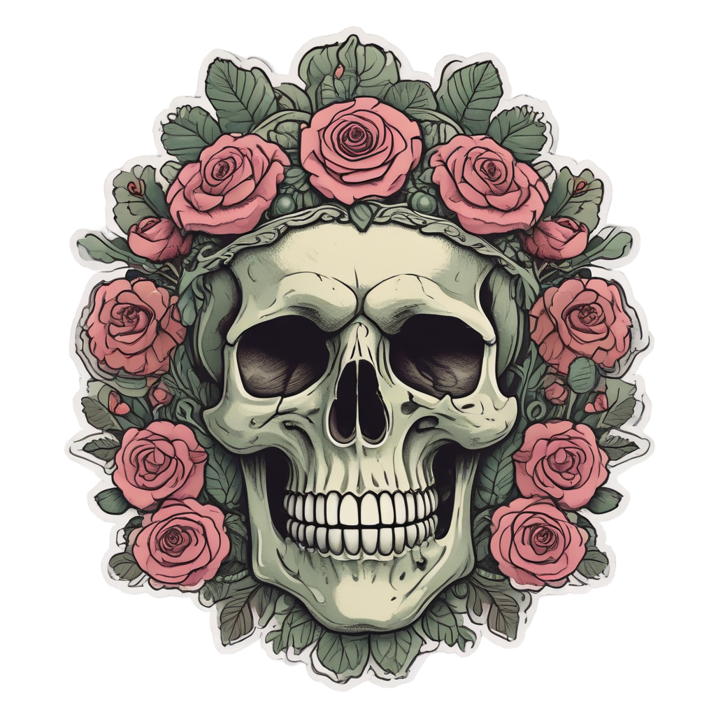 Skull with a rose crown in sage and dusty rose