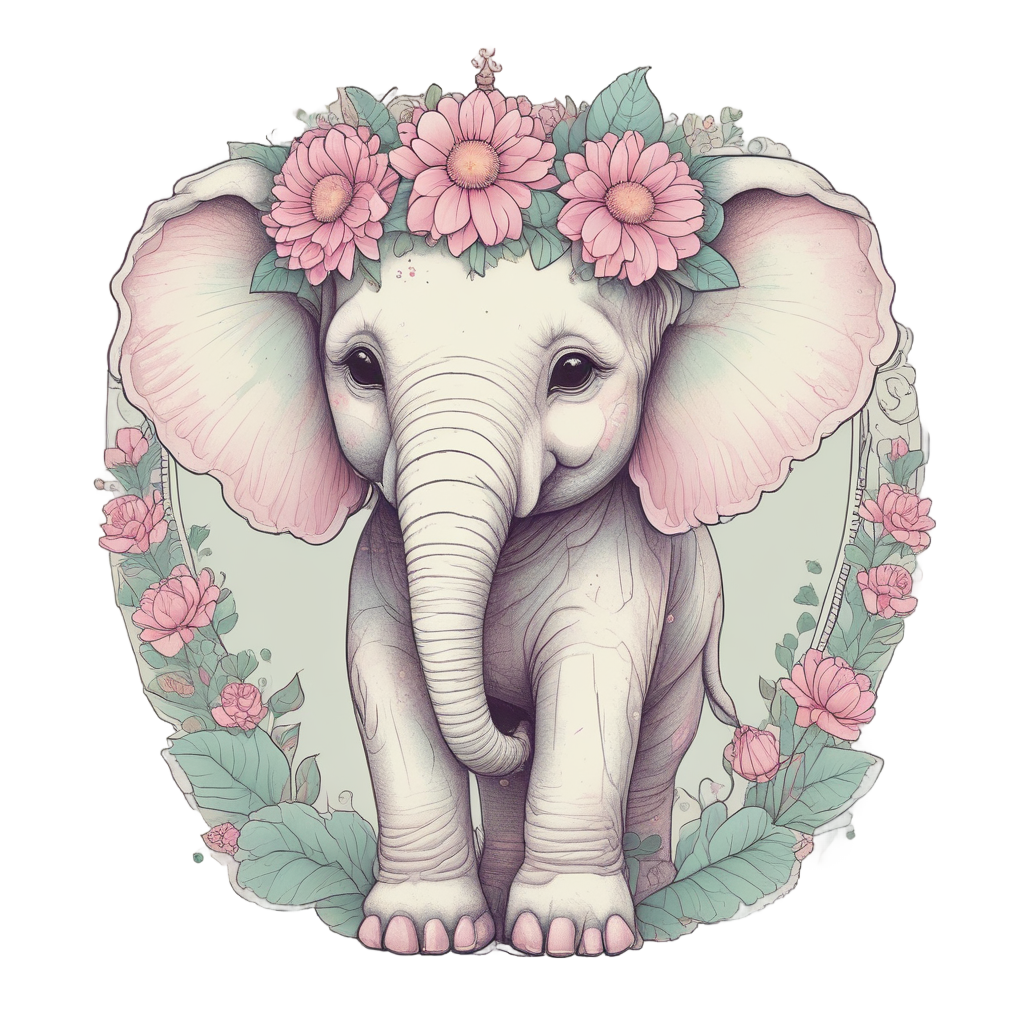 Blossom Crown Elephant — safari nursery stickers
