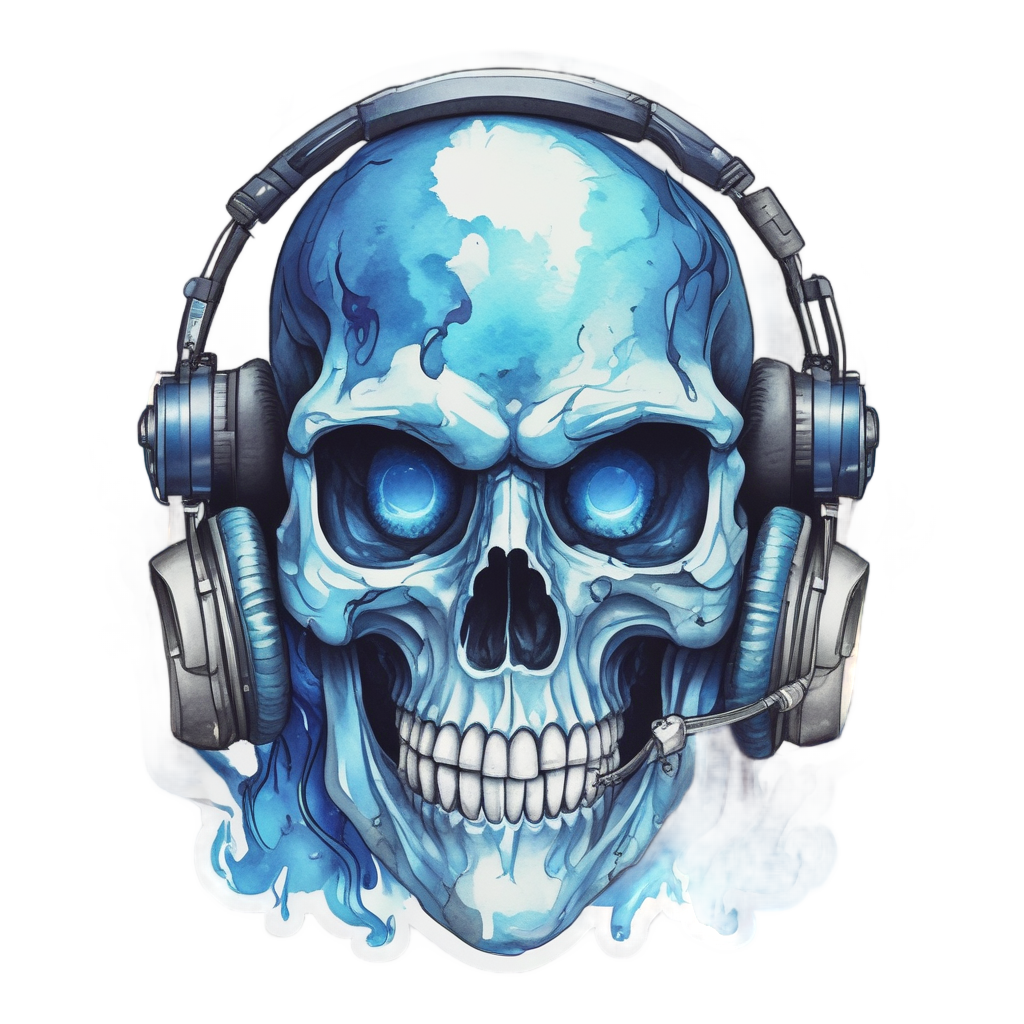 Blue-Flame Gaming Skull — gamer stickers