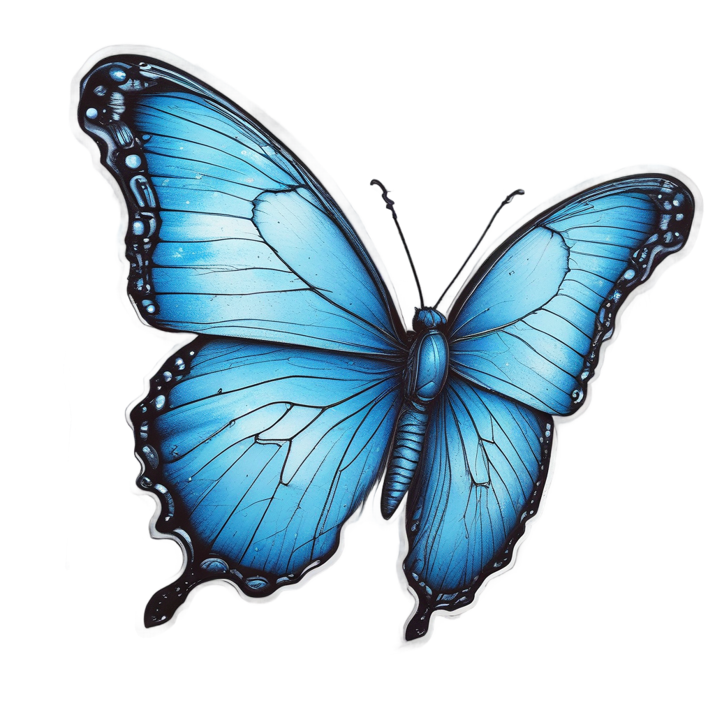 Blue Morpho in Rain — fine-line flash stickers