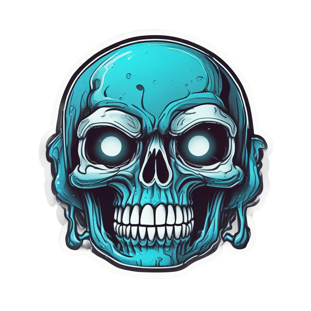 Blue smirking gas-tank skull with teal fuel drips