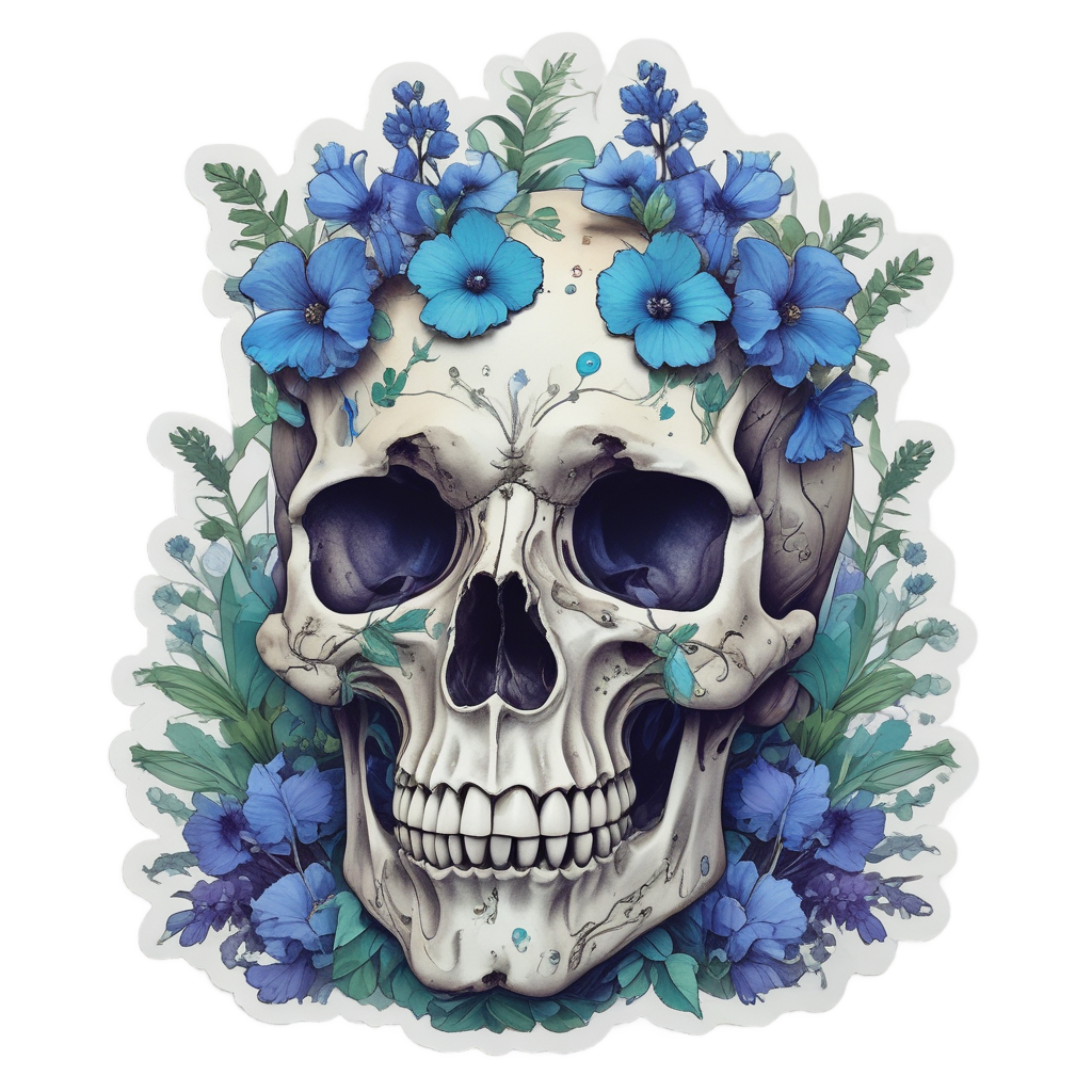 Bluebell whisper wildflower skull sticker
