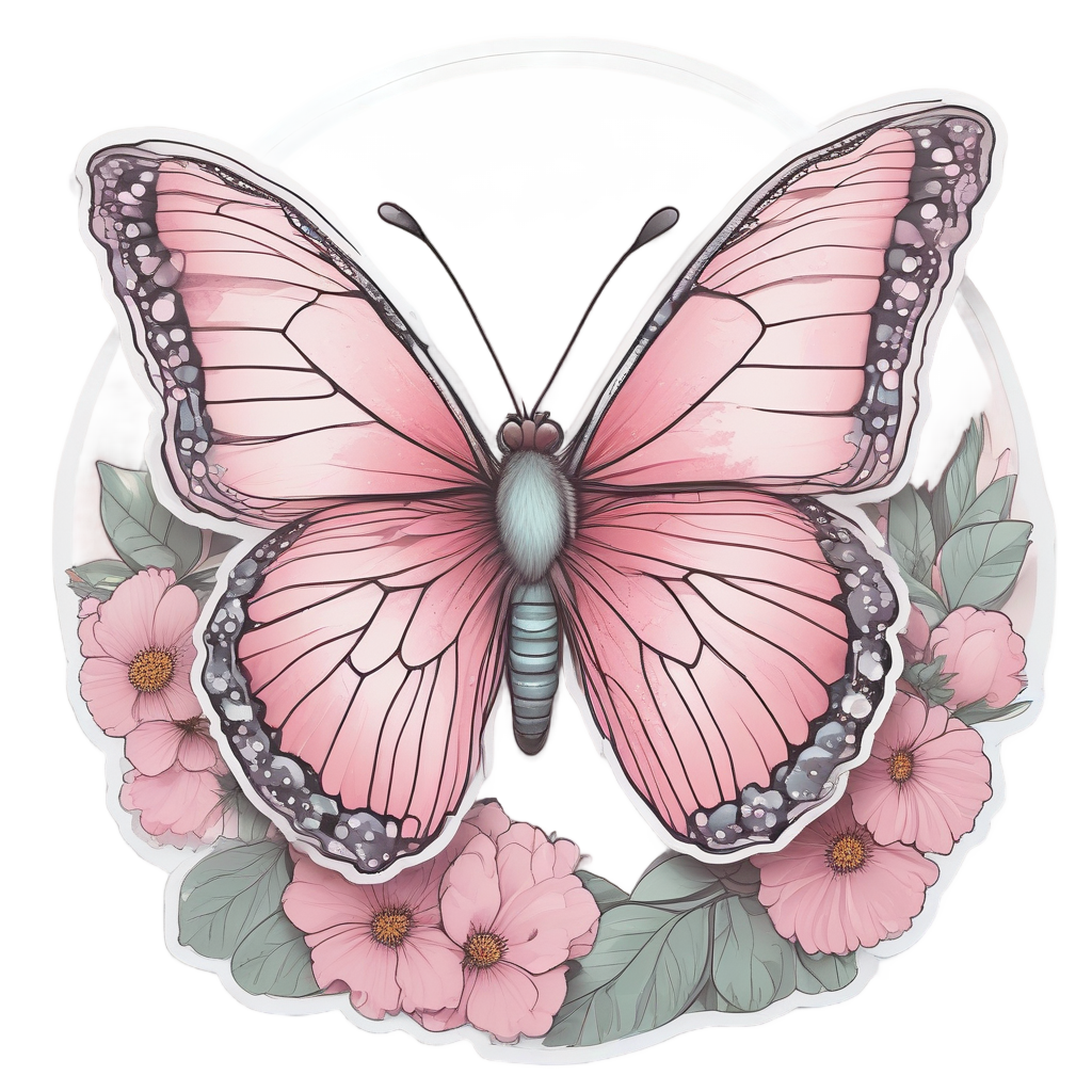 Blushing Blossom Butterfly — fine-line flash stickers