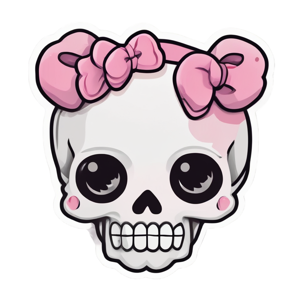 A kawaii skull with a pink bow and heart eyes.