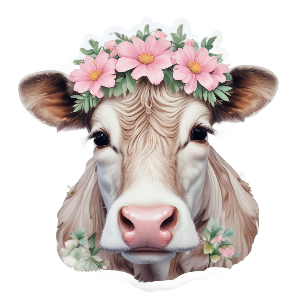 Blushing Calf with Flower Crown — farm nursery stickers
