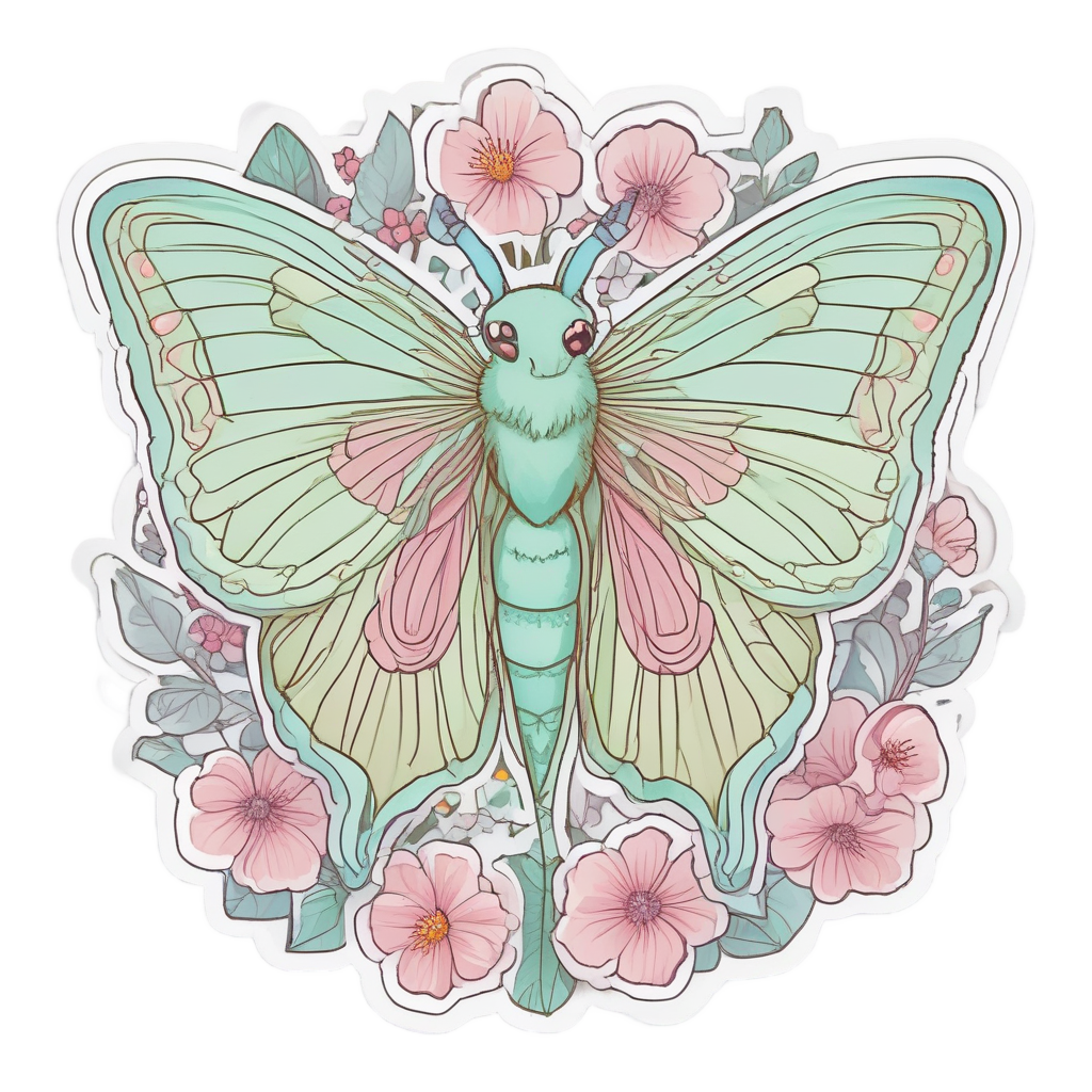 Blushing Luna with Flower — moths & ravens stickers
