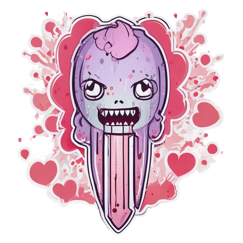 Blushing Machete with Hearts — slasher vibe stickers