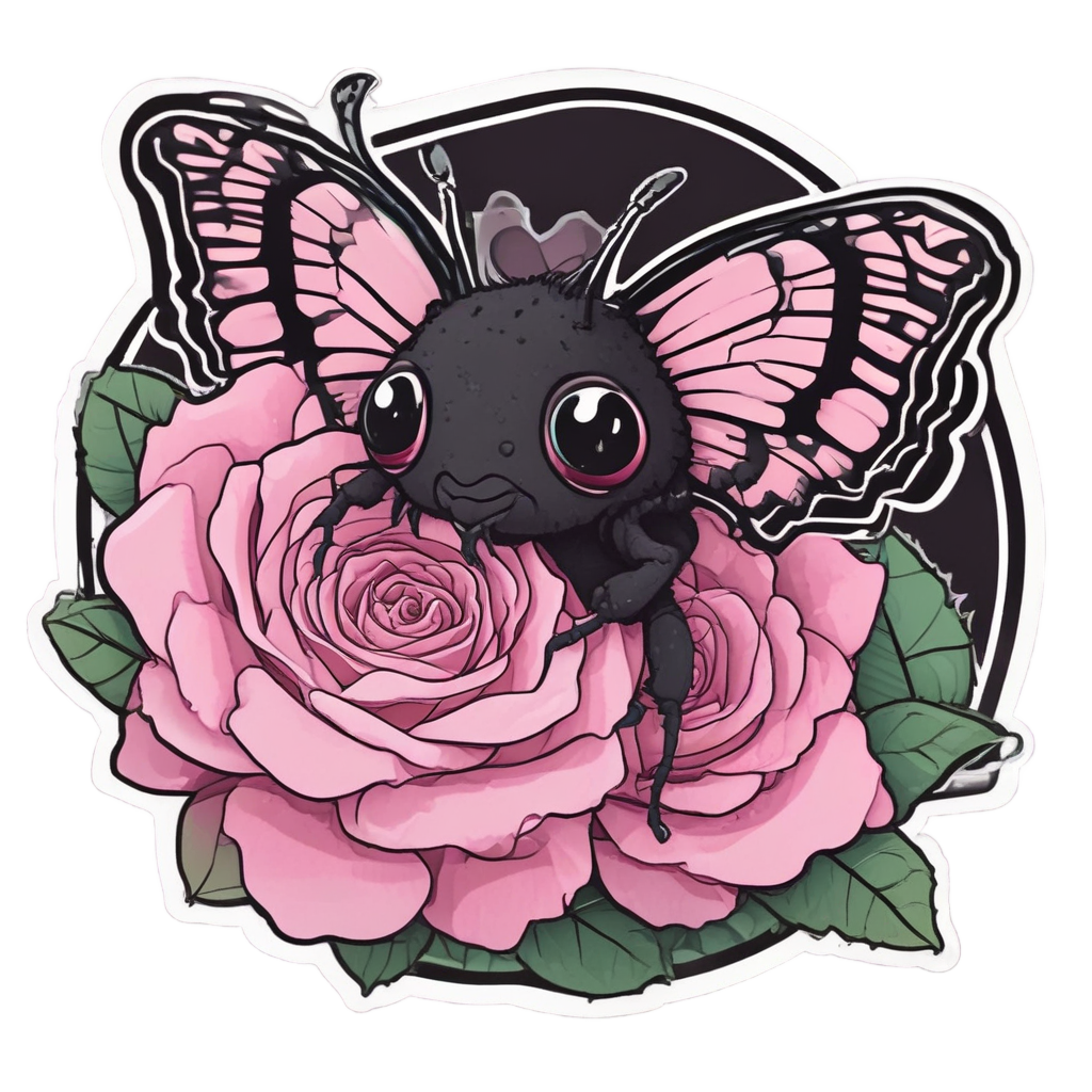 Blushing Moth with Rose — gothic botanical stickers
