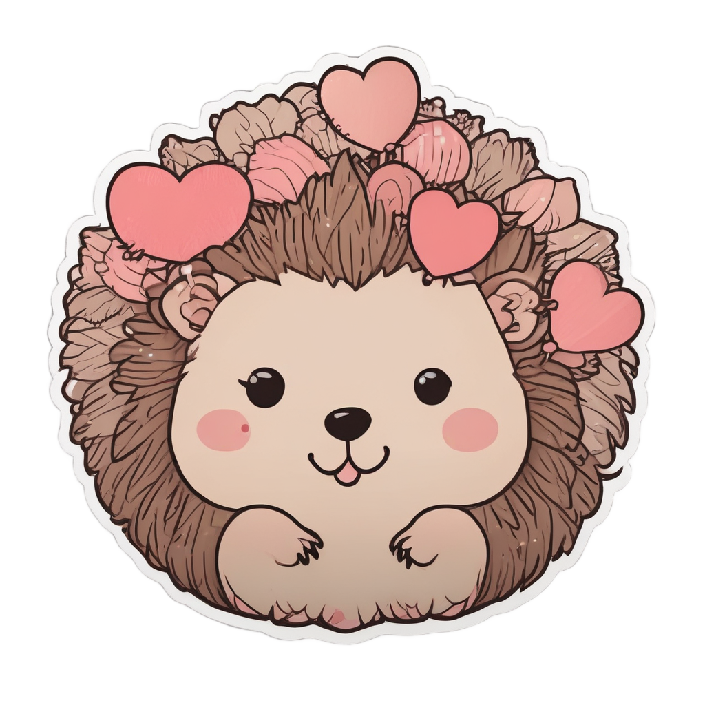 Kawaii hedgehog with peace sign spines and heart balloon