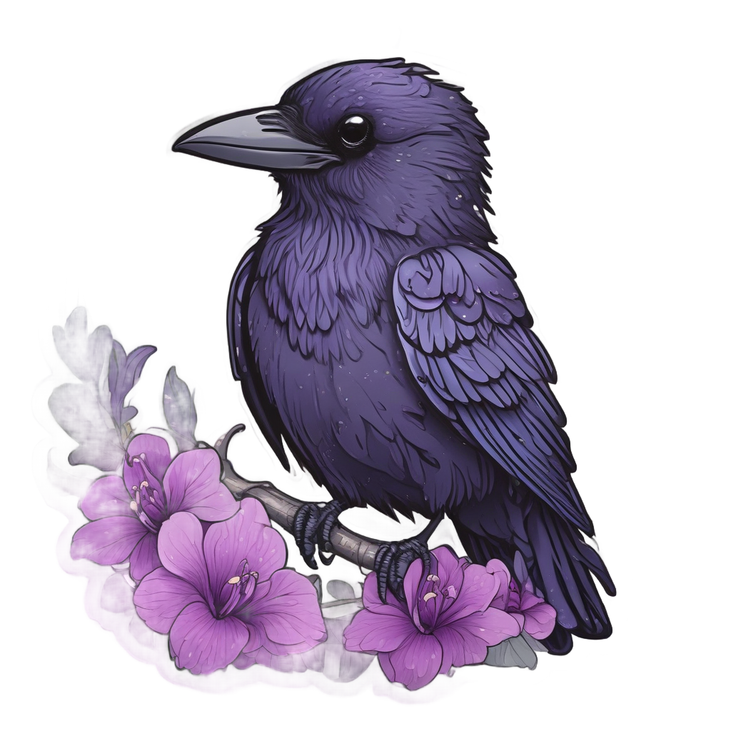 Blushing Raven with Orchid — gothic botanical stickers