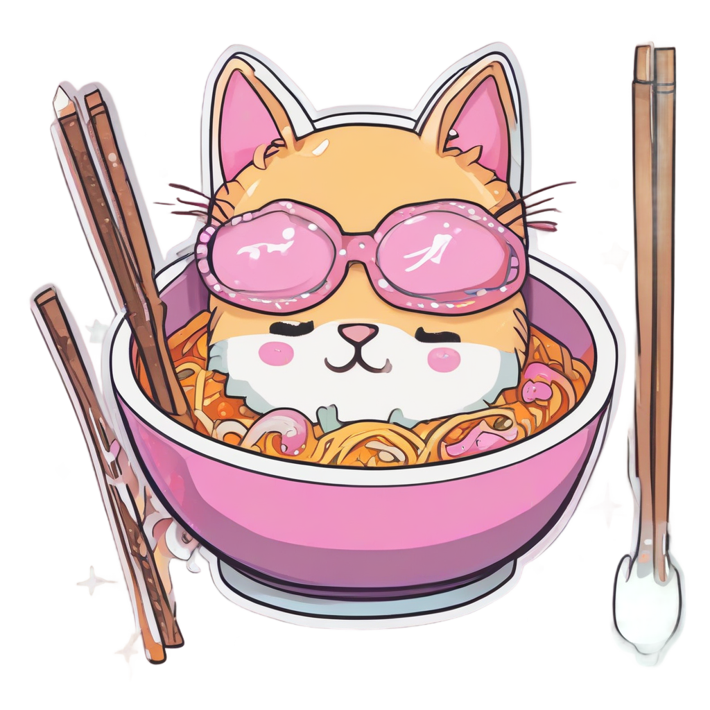 Blushy Chopstick Cat — cute food stickers