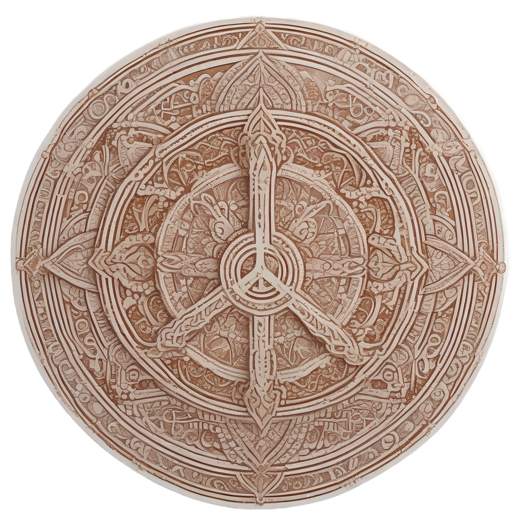 Line art peace sign with warm terracotta mandala patterns